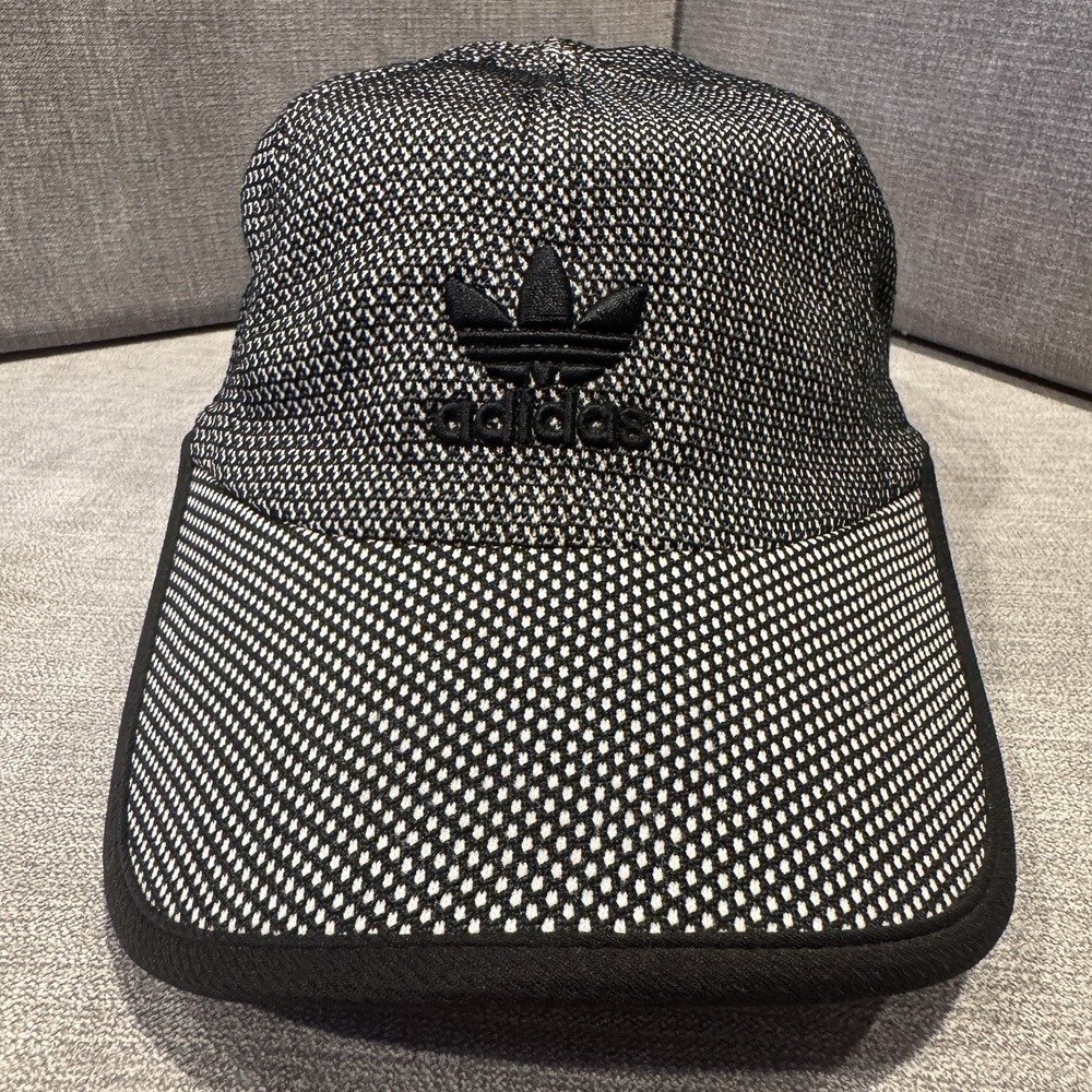 Adidas Originals Trefoil Strapback Hat Black White Woven Knit Adjustable Cap